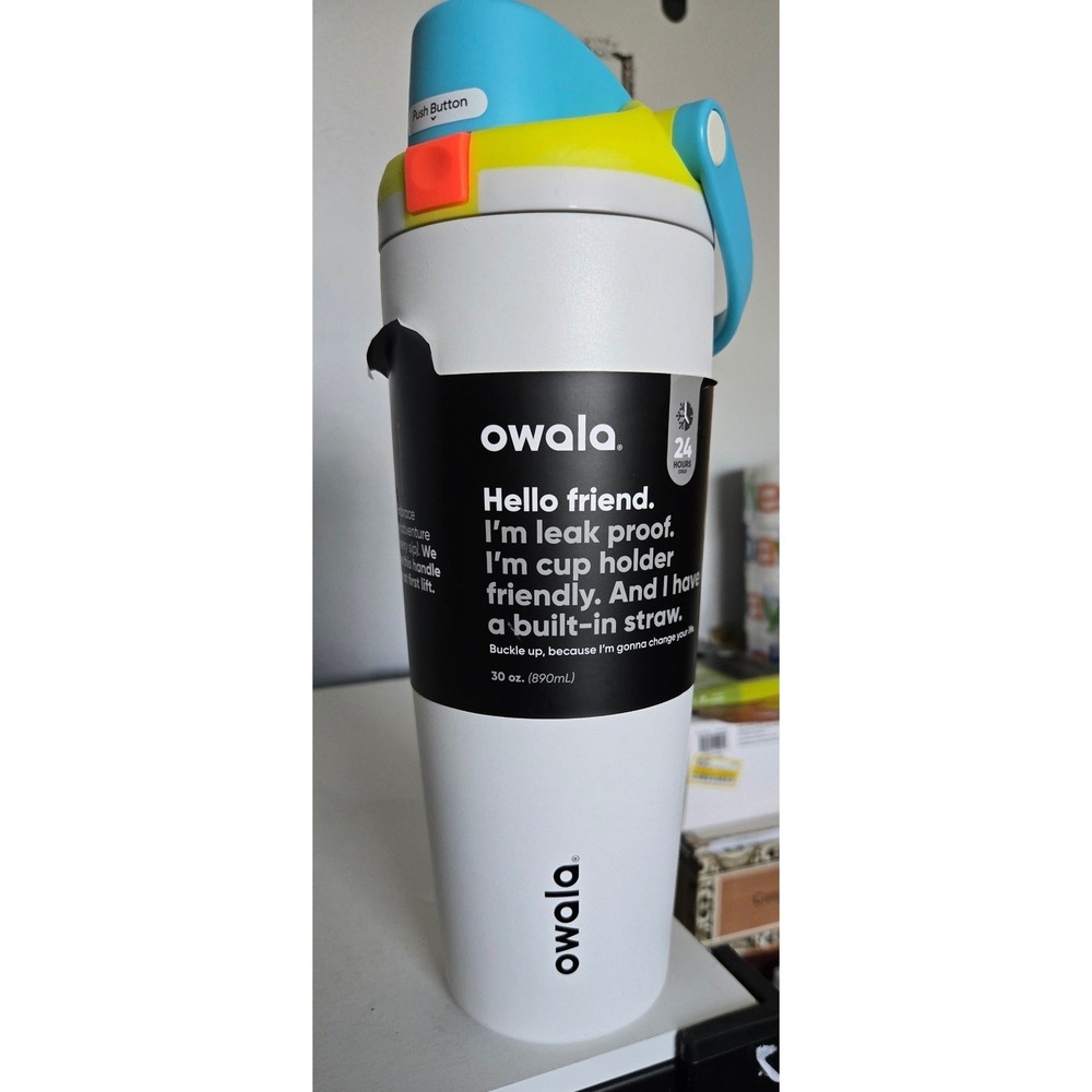 Owala FreeSip 30 oz Insulated Stainless Steel Water Bottle Salty Breeze White